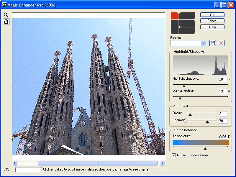 Using Magic Enhancer you can adjust lightness, contrast and color balance.